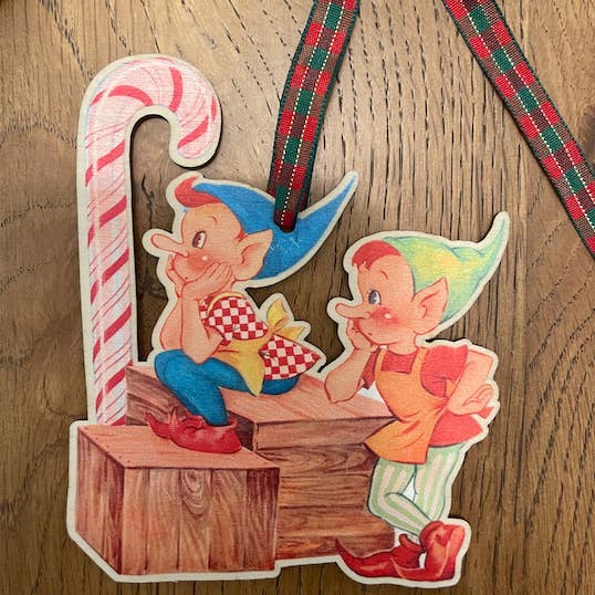 Vintage Nordpolen Elves Trä Prydnad för wholesale av Barrel Down South