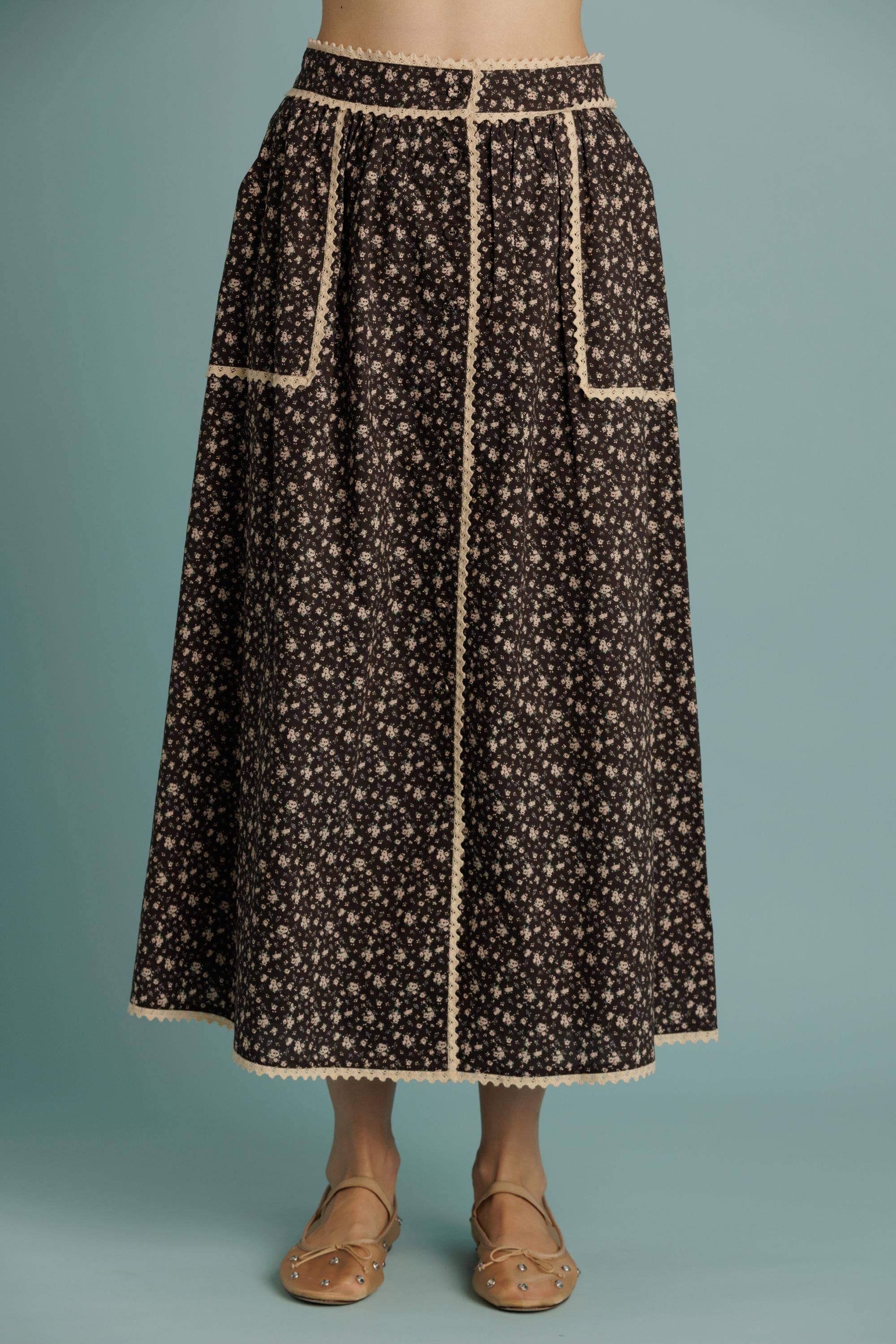 Aureum - Wholesale Skirt - Women's - AB2359 - CROCHET TRIM FLORAL SKIRT3