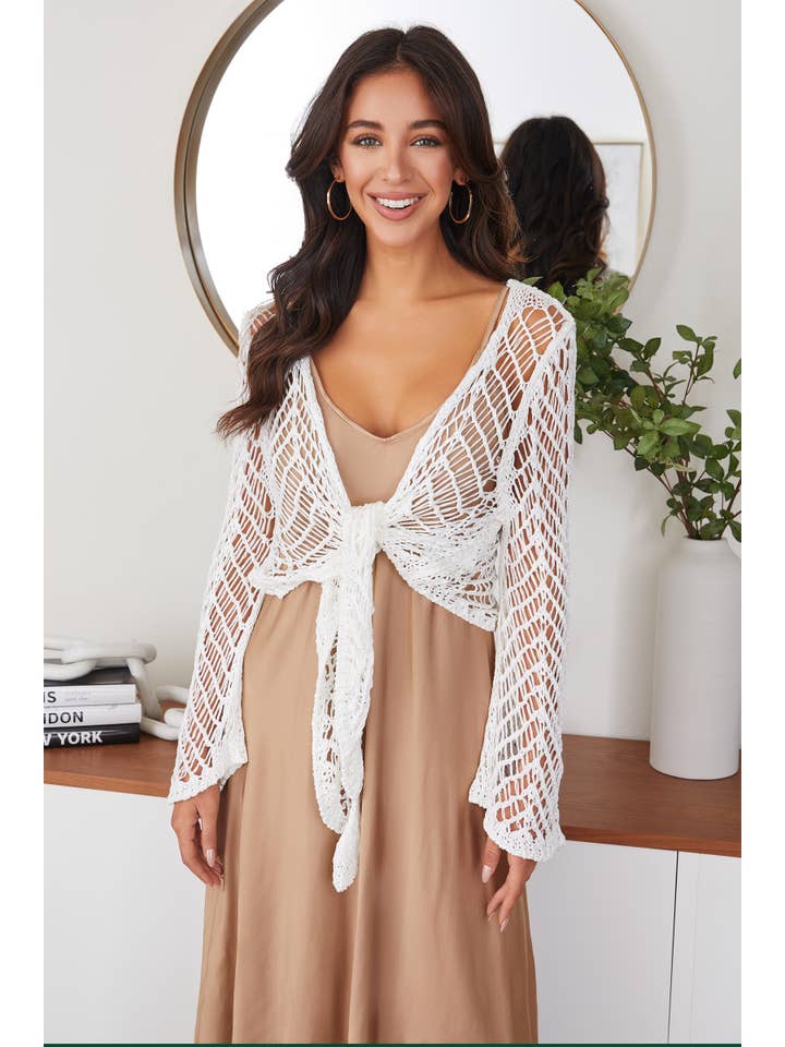 MILIO MILANO - Wholesale Knit Top - Women's - OPEN KNIT CROCHET TIE TOP (800819/72570)