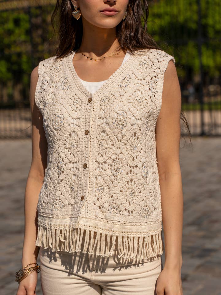 GOLDEN LIVE PARIS - Wholesale Outerwear Vest - Women's - Fringed crochet vest - CHLOÉ 25380