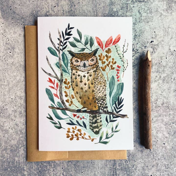 Canyon & Cove Art - Vente Carte de vœux classique - Carte Flora Owl0