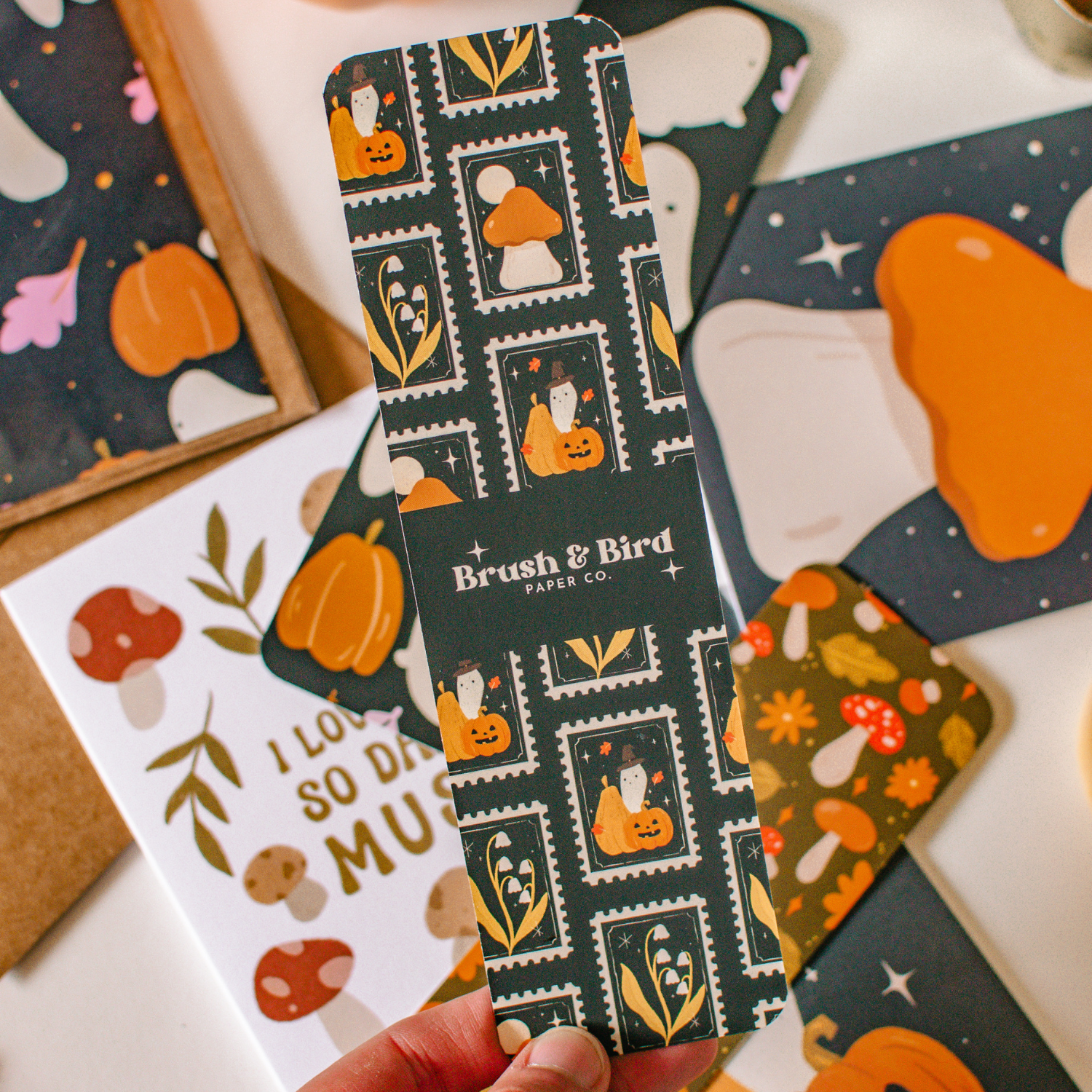 Brush + Bird Paper Co. - Wholesale Bookmark - Cute Autumn Stamp Bookmark | Soft Touch Matte Finish1