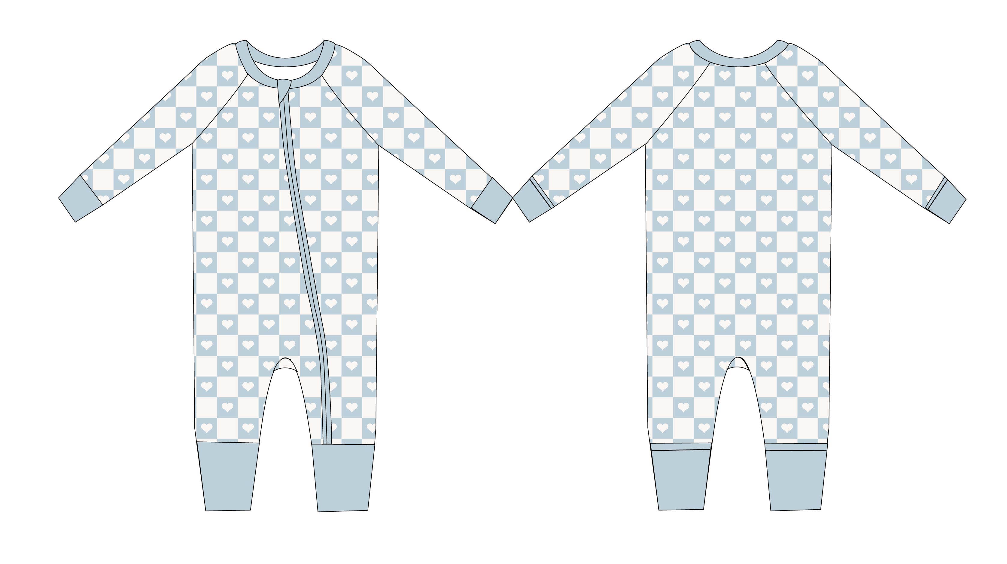 Toast + Jams - Wholesale Sleepsuit - Baby - Checkered Hearts Zip Jam3