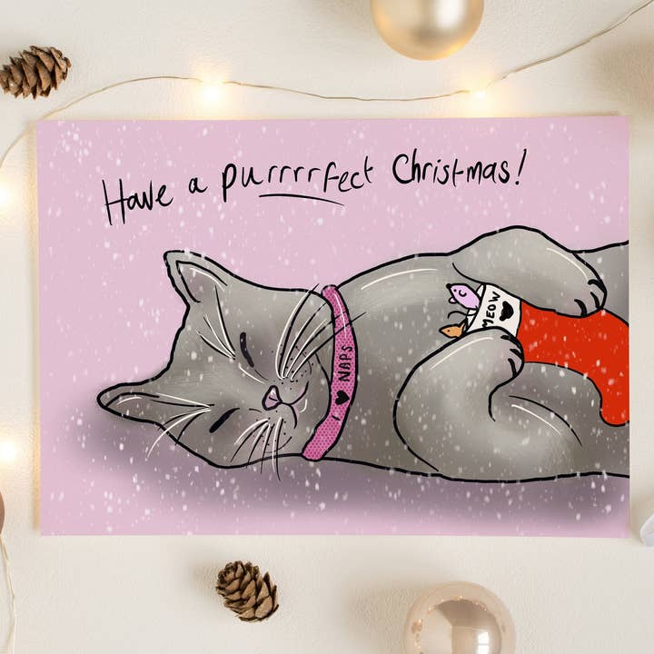 Purrrfect Christmas Card, Cute Cat for wholesale by Just Daydreaming