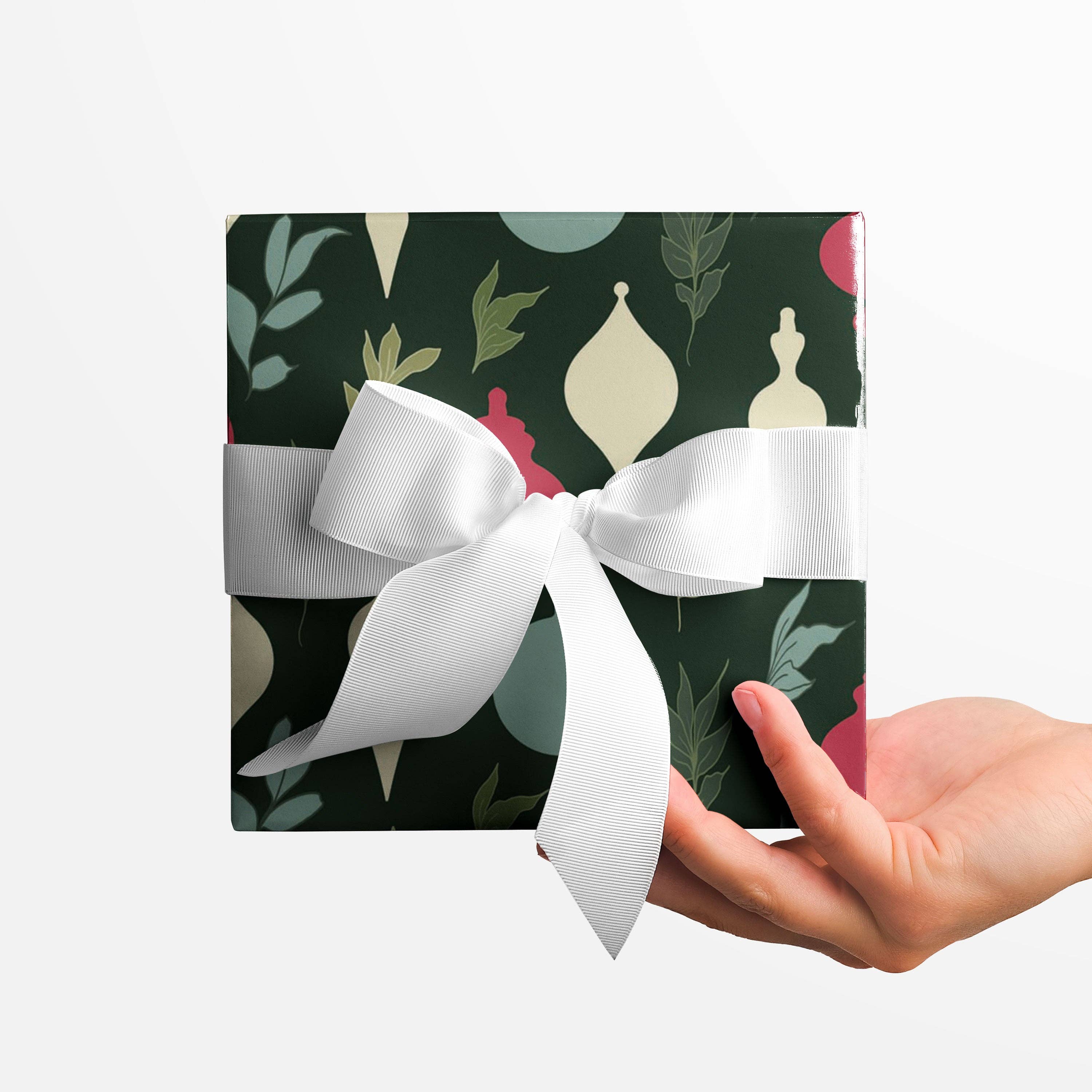 Kartoti Designs - Wholesale Wrapping Paper Roll - Dark Green Christmas Ornaments Wrapping Paper2