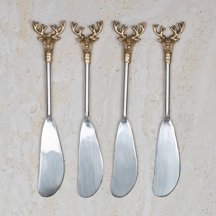 SS Gilded Deer Spreaders S/4 for wholesale by India Handicrafts Inc