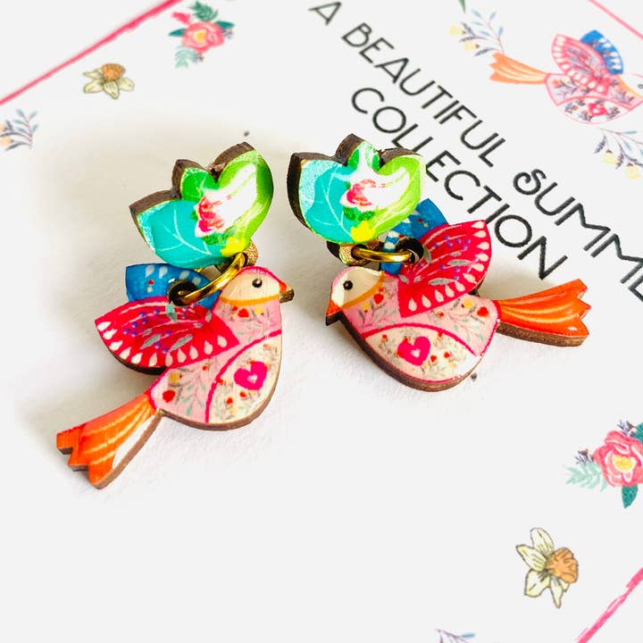 Rosie Rose Parker - Wholesale Hangende/ronde oorbellen - love bird statement oorbellen natuuroorbellen uk sieraden 0