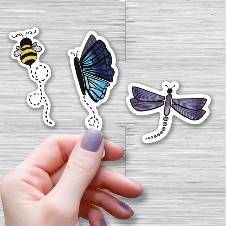 Beth Ann Erickson Designs - Wholesale Sticker - Mini Nature Sticker Set – Bees, Dragonfly, Butterfly, 3