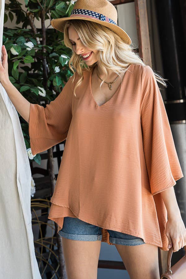 JADE BY JANE - Wholesale Tunic - Women's - V-Neck Mid bell sleeve top KRT10801