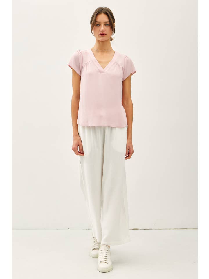 Be Cool - Wholesale Blouse - Women's - FLOWY CAP SLEEVE V-NECK TOP