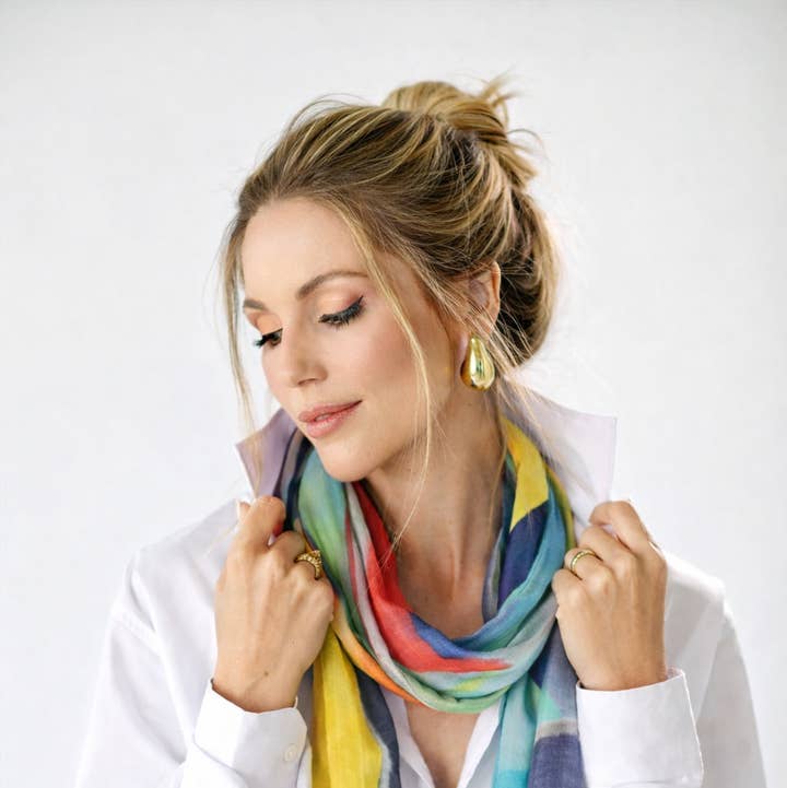 Namaskar Australia - Wholesale Scarf - Women's - Abstract Expressionist Art Scarf –  Fine Merino Wool Designer Wrap | Multicolor Modern Artistic Print0