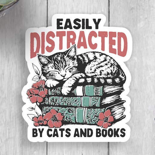 Cats and Books Vinyl Sticker for wholesale by Expression Design Co