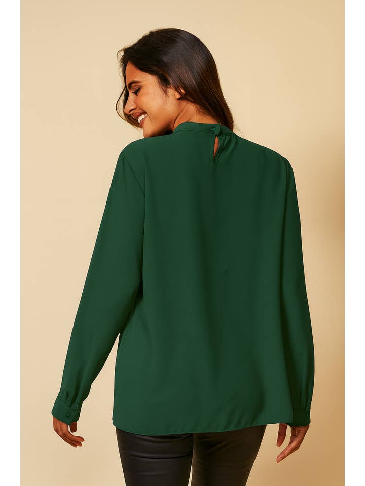 Hoxton Gal – wholesale Blouse – Women’s – Oversized High Neck Top with Brooch Details5