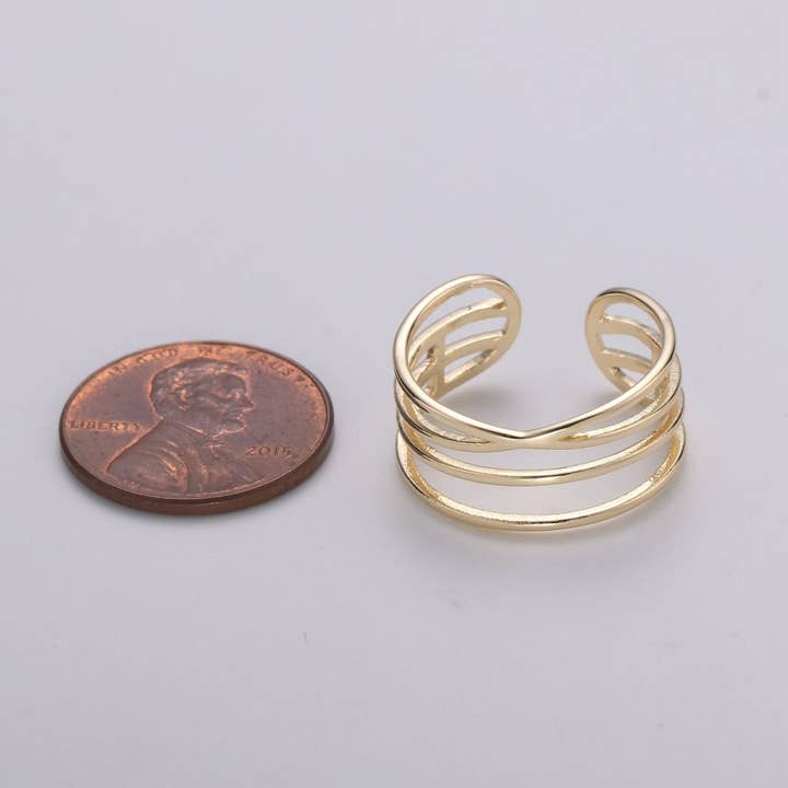 Aim Eternal - Wholesale Band/Stacked Ring - Gold Vermeil Layered Ring | Triple Band Stackable Ring | Dainty Ring Minimalist Jewelry Trendy Midriff or Pinkie Everyday Ring Open Ring R-1252
