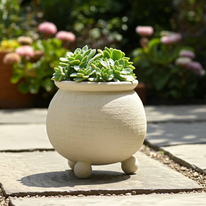 Sagebrook Home - Wholesale Plant Pot - Planter - Ivory Pottery Round Textured On Ball Feet, 9 in.11