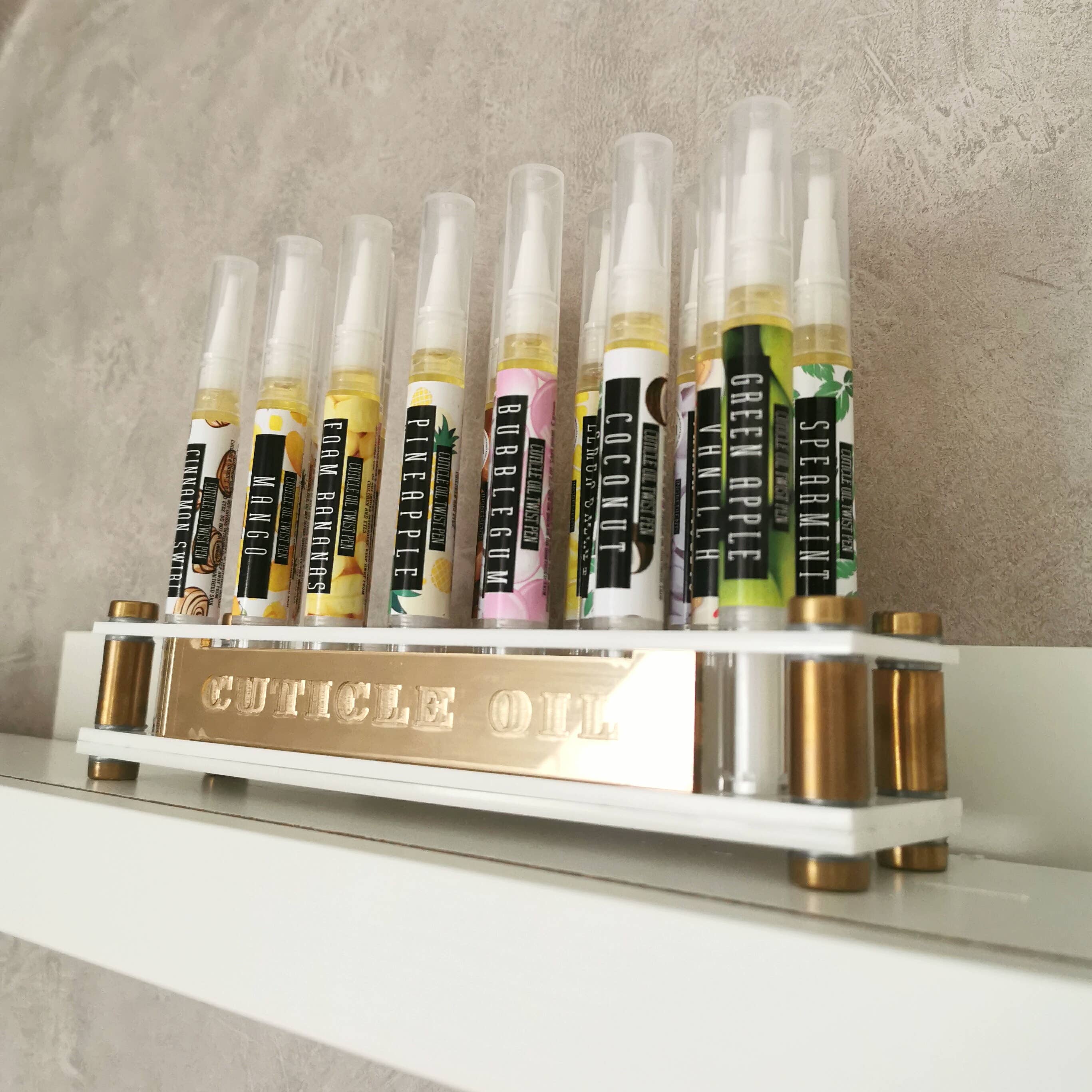 Blabz Beauty Bar - Wholesale Cuticle oil - 20 Hole Cuticle Oil Retail Display Stand (White & Gold)2