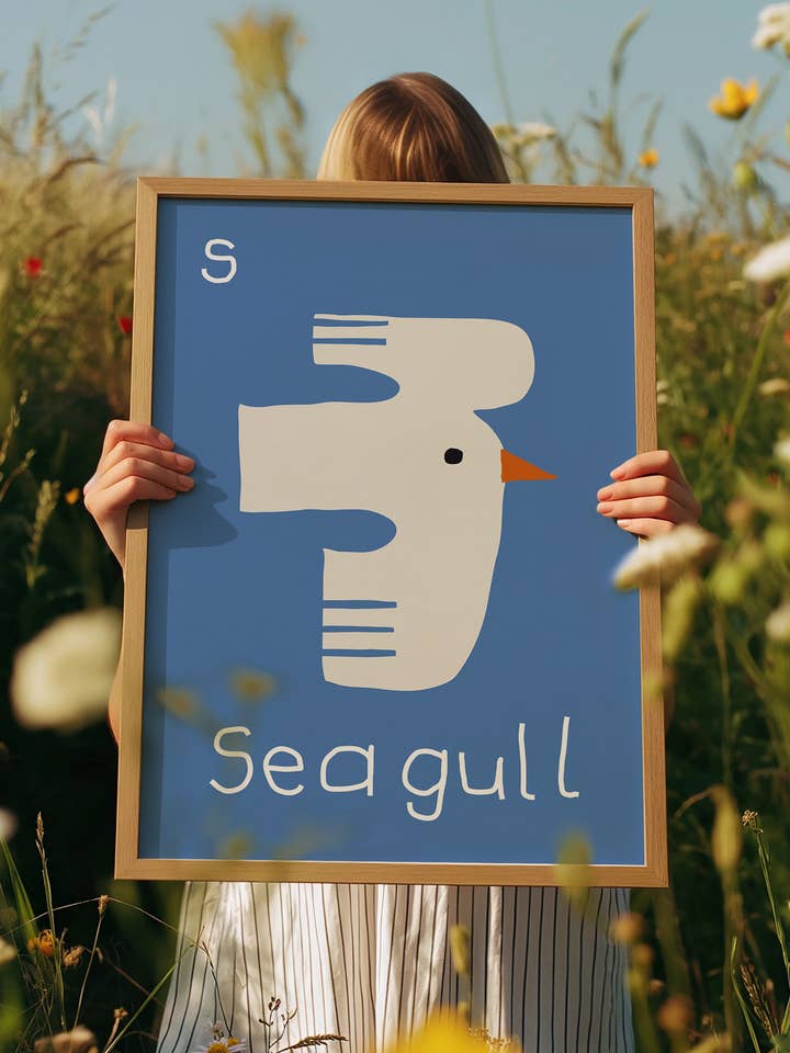 Seagull Print | Letter S Alphabet Print for wholesale by Surprise Radish