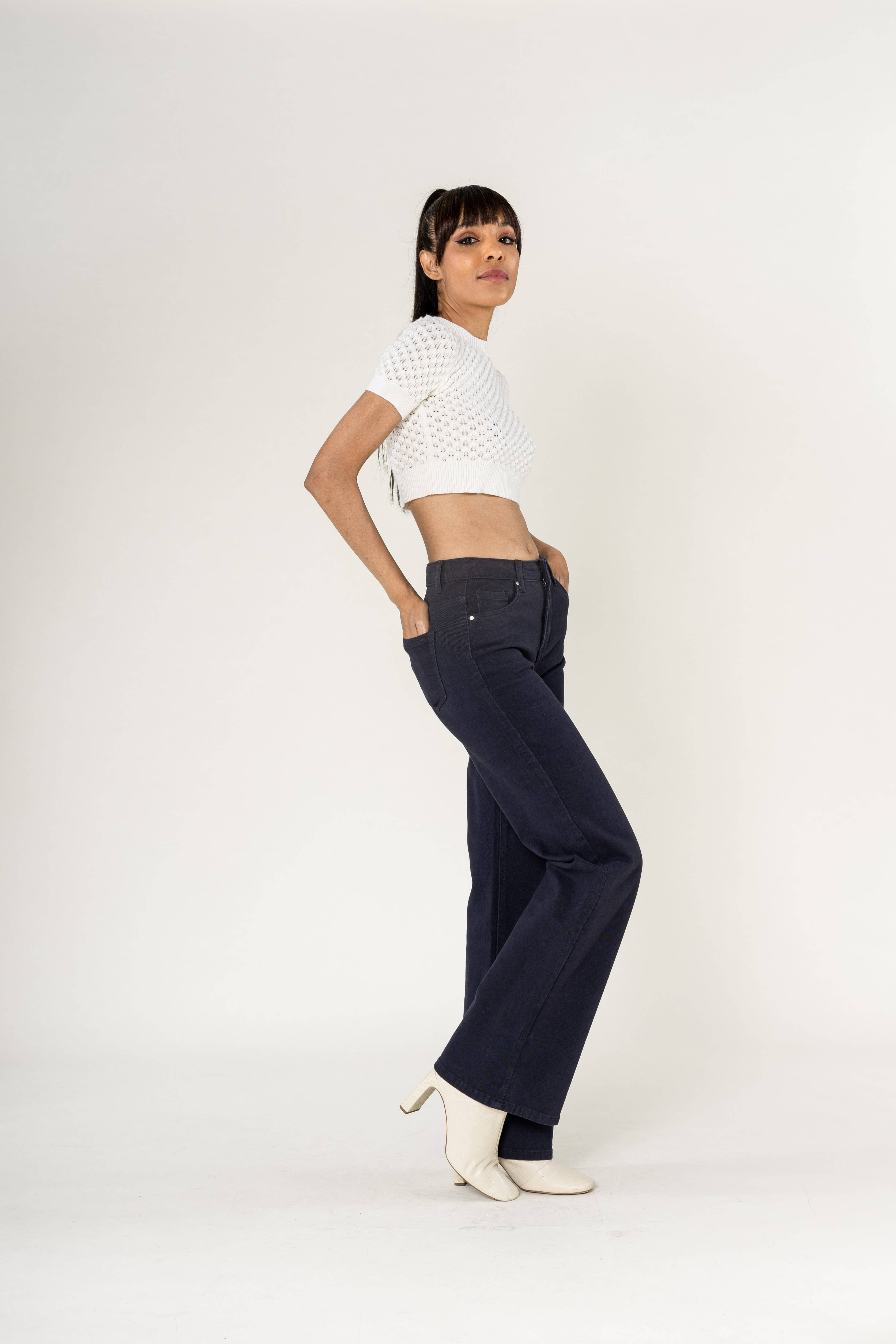 Nina Carter - Vendita all'ingrosso Jeans - Donna - Jeans a vita alta a zampa con tessuto elasticizzato P08031