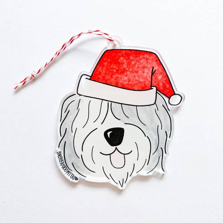 Chien de berger avec chapeau de père Noël pour la vente par Dellwood Designs