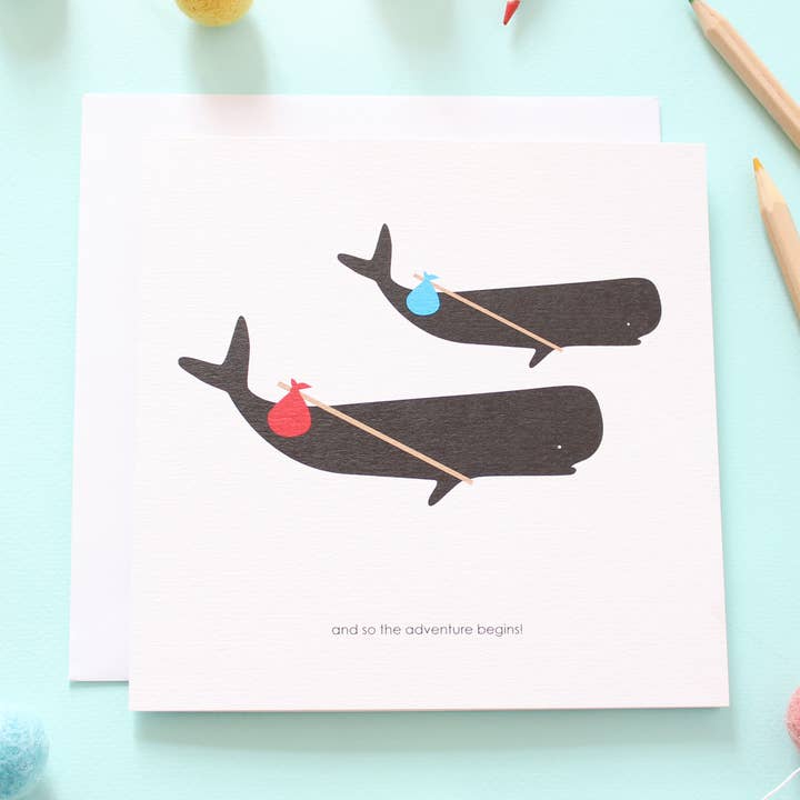 Adventure Begins - Cute Whale Card for wholesale by Heather Alstead Design Ltd