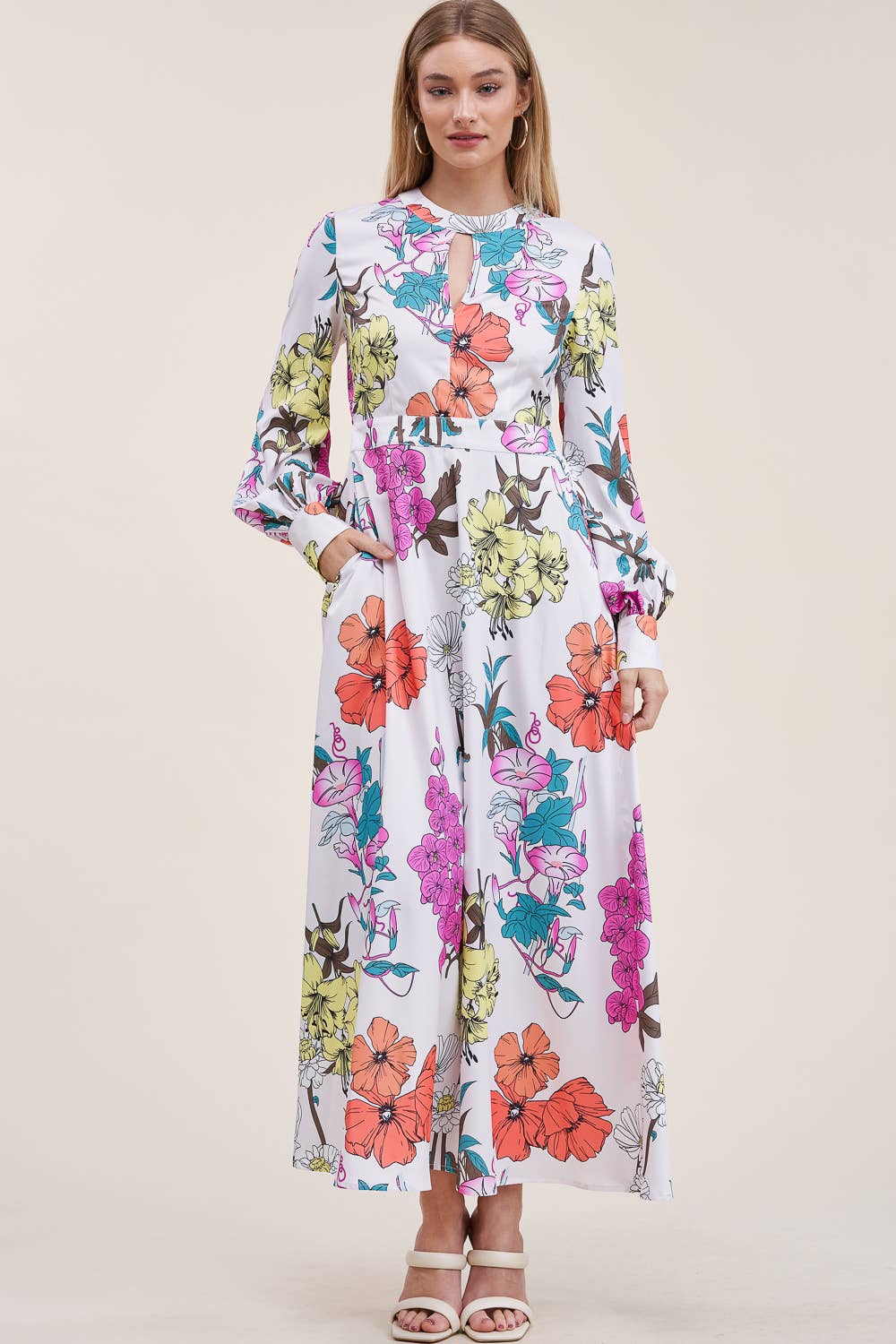 QMP Moda - Wholesale Dress - Women's - FLORAL PRINTED DRESS WITH ELASTIC WAIST AND POCKETS8