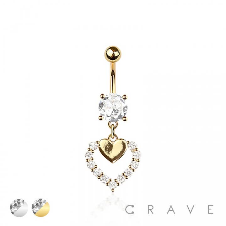 316L SURGICAL STEEL MULTI CZ HEART N HEART DANGLE BELLY BUTT for wholesale by CRAVE