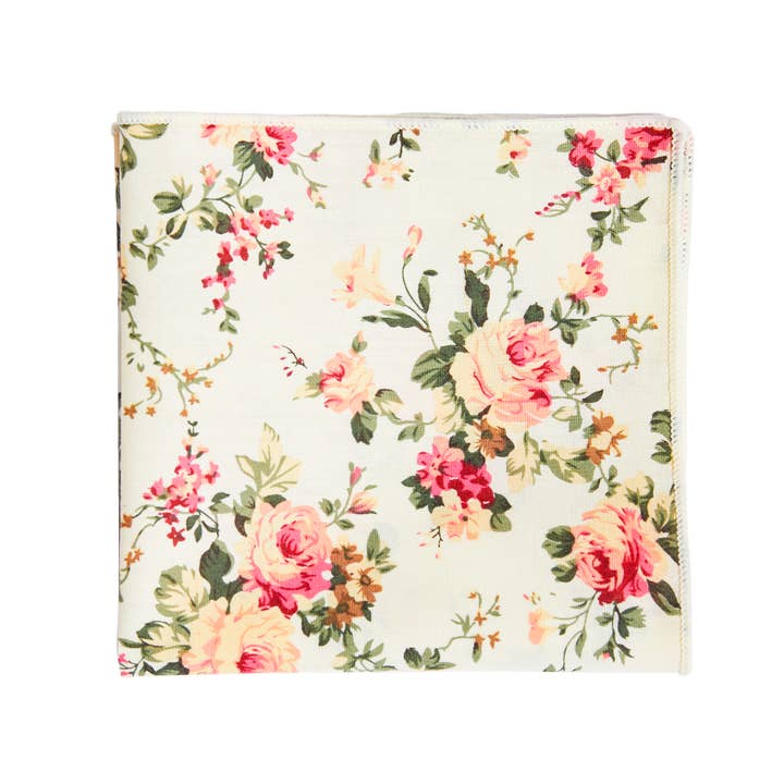 Cream Floral Pocket Square for wholesale by Groomsman Gear