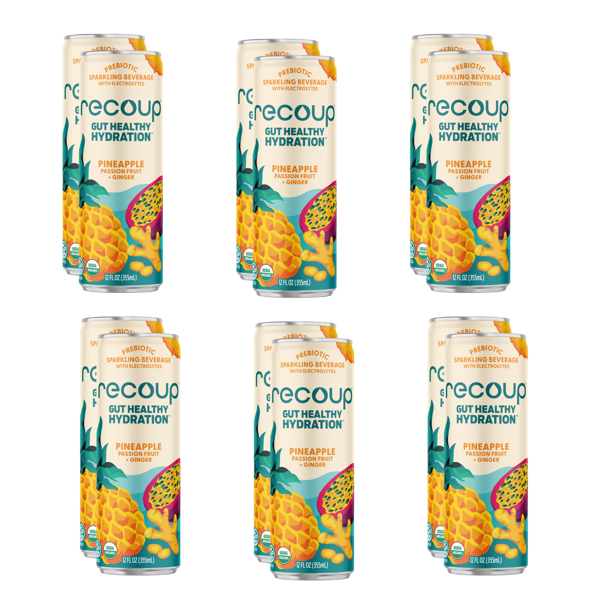 Recoup - Wholesale Sparkling Water - Pineapple Passionfruit + Ginger Prebiotic Sparkling Beverage3