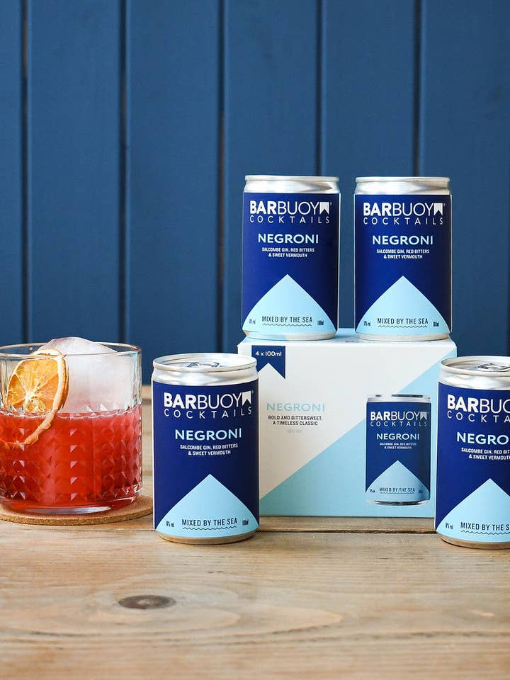 Negroni Canned Cocktail 4-Pack Retail Box for wholesale by Bar Buoy Cocktails