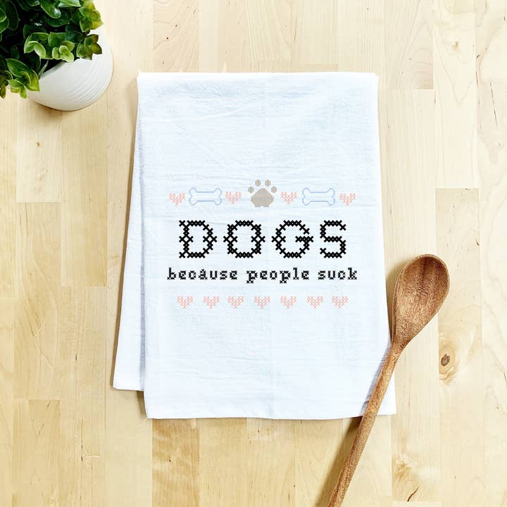 Moonlight Makers – wholesale Tea towel – Colorful Cross Stitch Towels - Dogs Because People Suck1