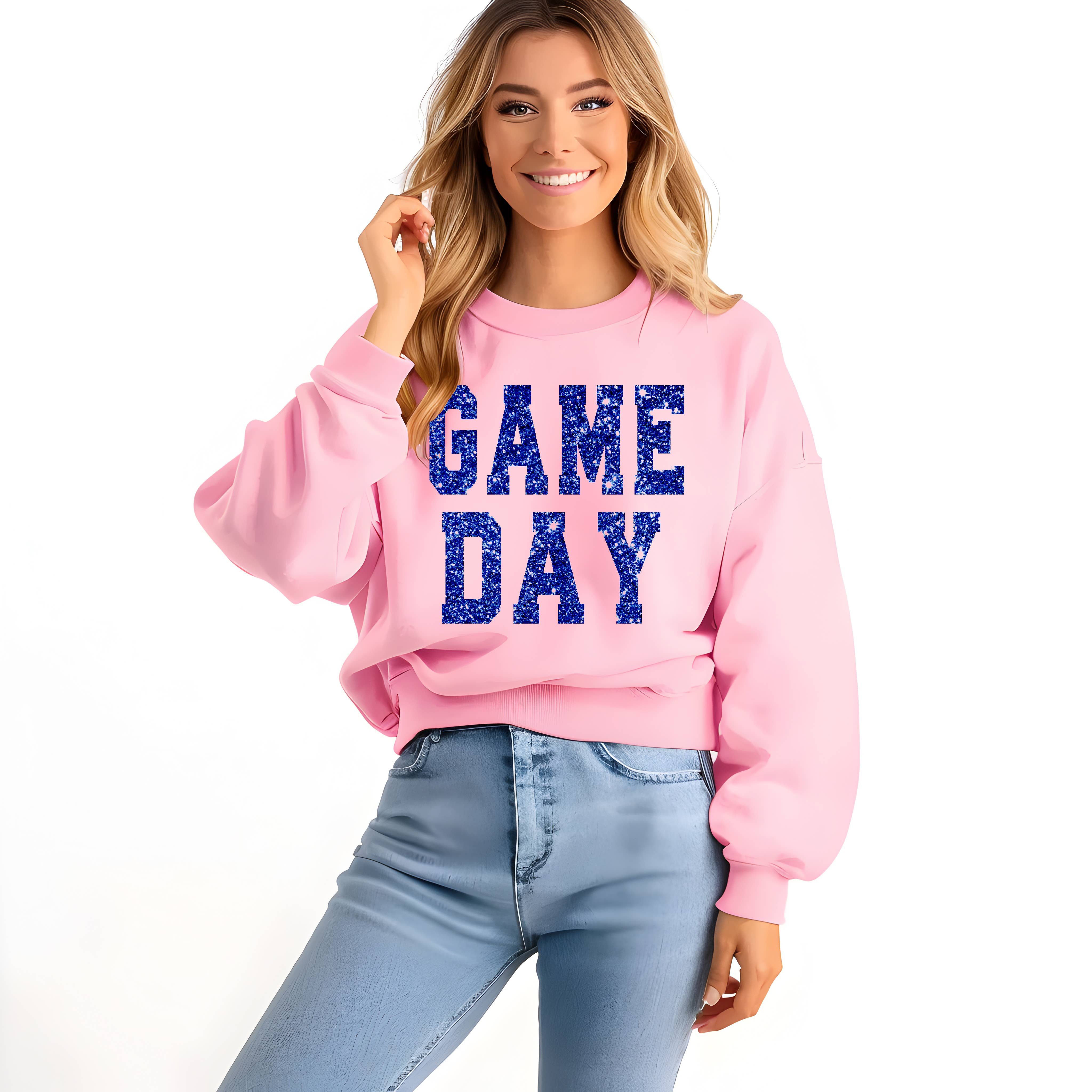 One Nine - Wholesale Sweatshirt - Women's - Game Day   Blue glitter Crewneck Sweatshirt  2