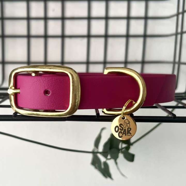Collar impermeable para perro color magenta para venta al por mayor de Oscar & co