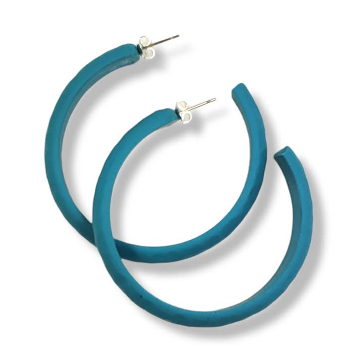 Hammered Hoop Earrings Large - Solid Color - Turquoise Waters for wholesale by Tiry Originals. LLC