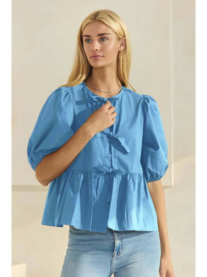 Oddi - Wholesale Blouse - Women's - Solid Cotton Poplin Front Tie Ribbon Blouse6