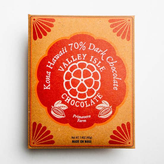 Kona Hawaii 70% Dark Chocolate 10 Case for wholesale by Valley Isle Chocolate