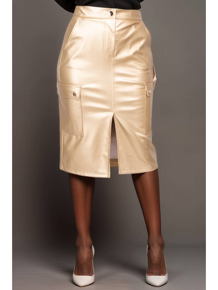 5besties inc - Wholesale Skirt - Women's - FAUX LEATHER CARGO MIDI SKIRTS5