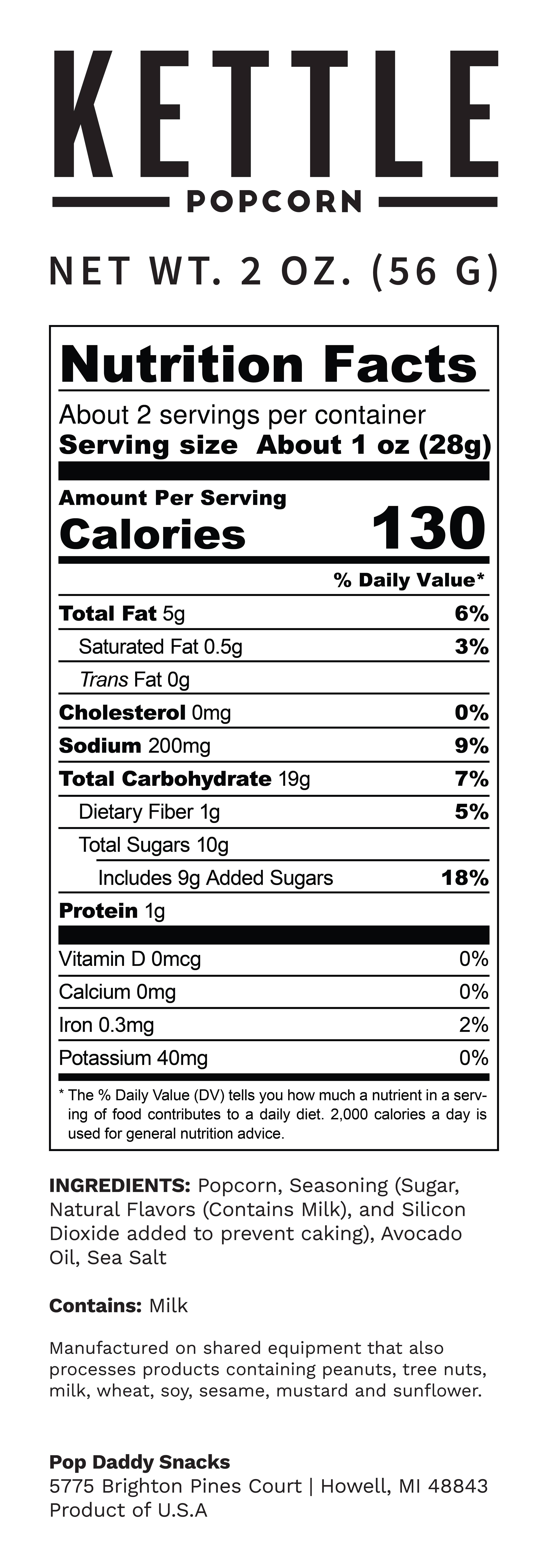 Pop Daddy Snacks - Wholesale Popcorn - Pop Daddy – Premium Kettle Corn Flavored Popcorn 2.0oz2