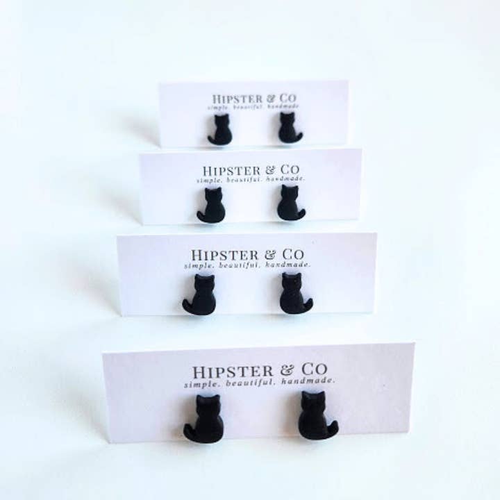 Black Cat Polymer Clay Stud Earrings for wholesale by Hipster & Co