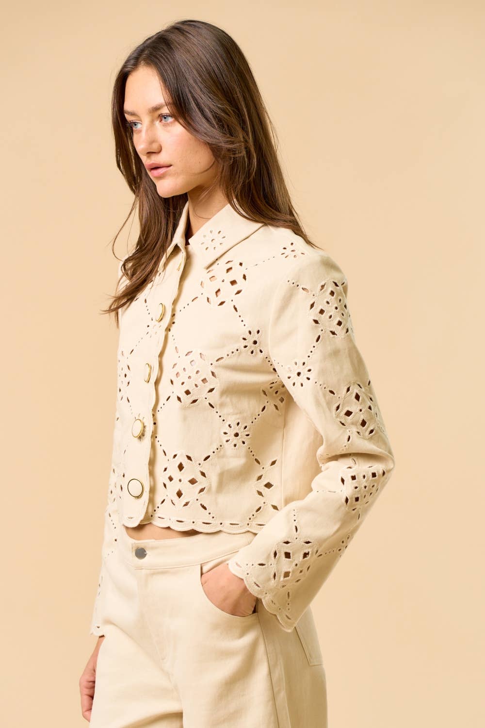 CREAM Motif Long Sleeve Top for wholesale on Faire2