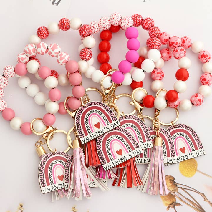 Valentine'S Day Love Bracelet Wooden Bead Keychain for wholesale by MKS America