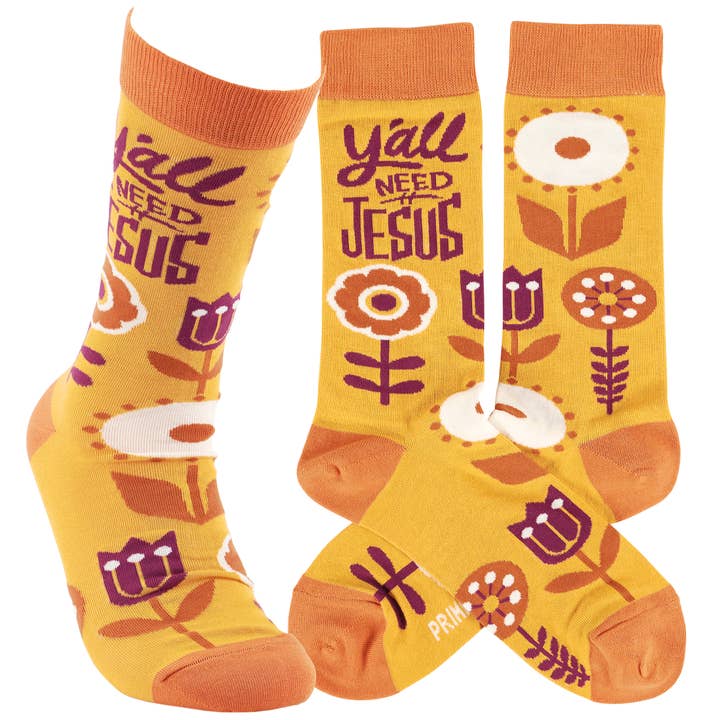 Y'all Need Jesus Socks for wholesale by Primitives by Kathy