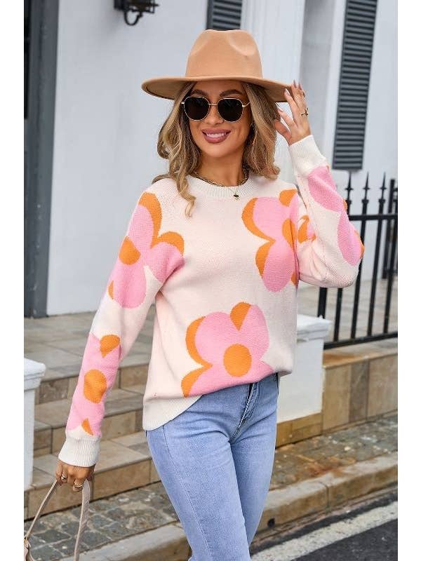Miss Sparkling - Wholesale Knit Sweater - Women's - Big flower knit sweaterÂ