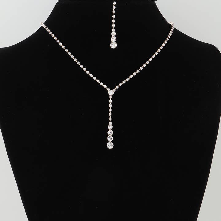 3AM BY H&D ACCESSORIES - Wholesale Pendant/charm necklace - Bejeweled Rhinestone Y Drop Necklace