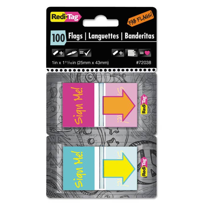 Redi-Tag "Sign Me!" Page Flags, 100/Pack, 4 Colors for wholesale by Everyday Supply Co