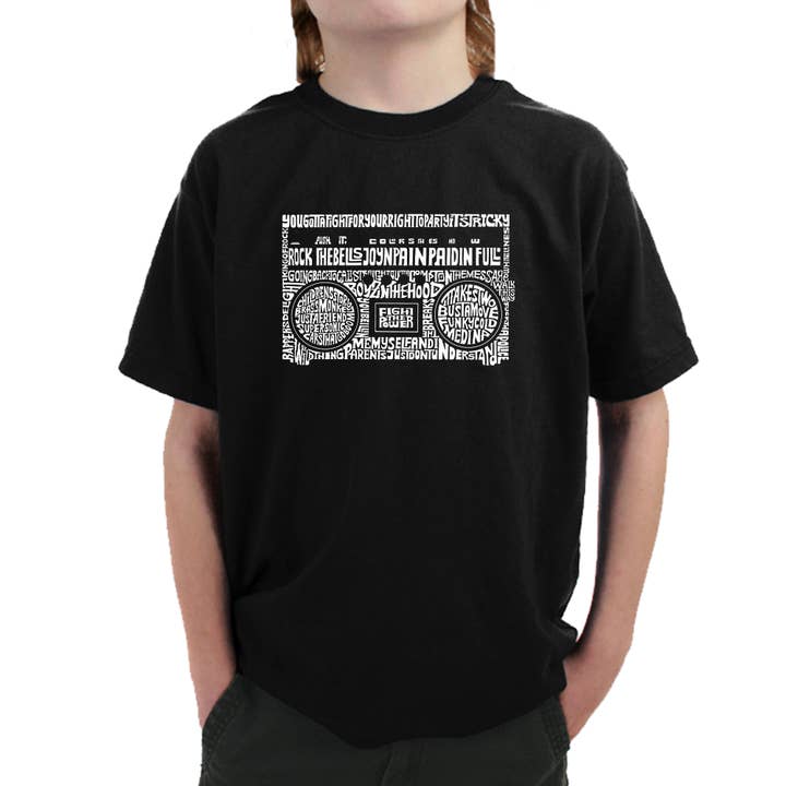 Boy's Word Art T-shirt - Greatest Rap Hits of The 1980's for wholesale by LA Pop Art