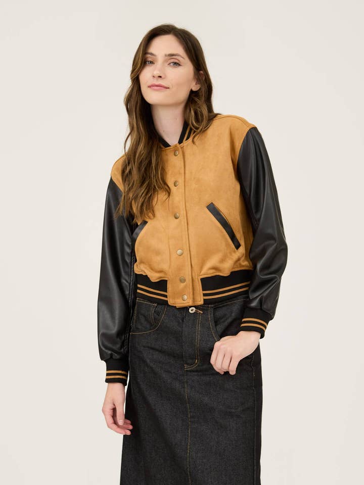 COLORBLOCK BOMBERJAKKE I RUSKIND MED KNAP for engroshandel hos MINE