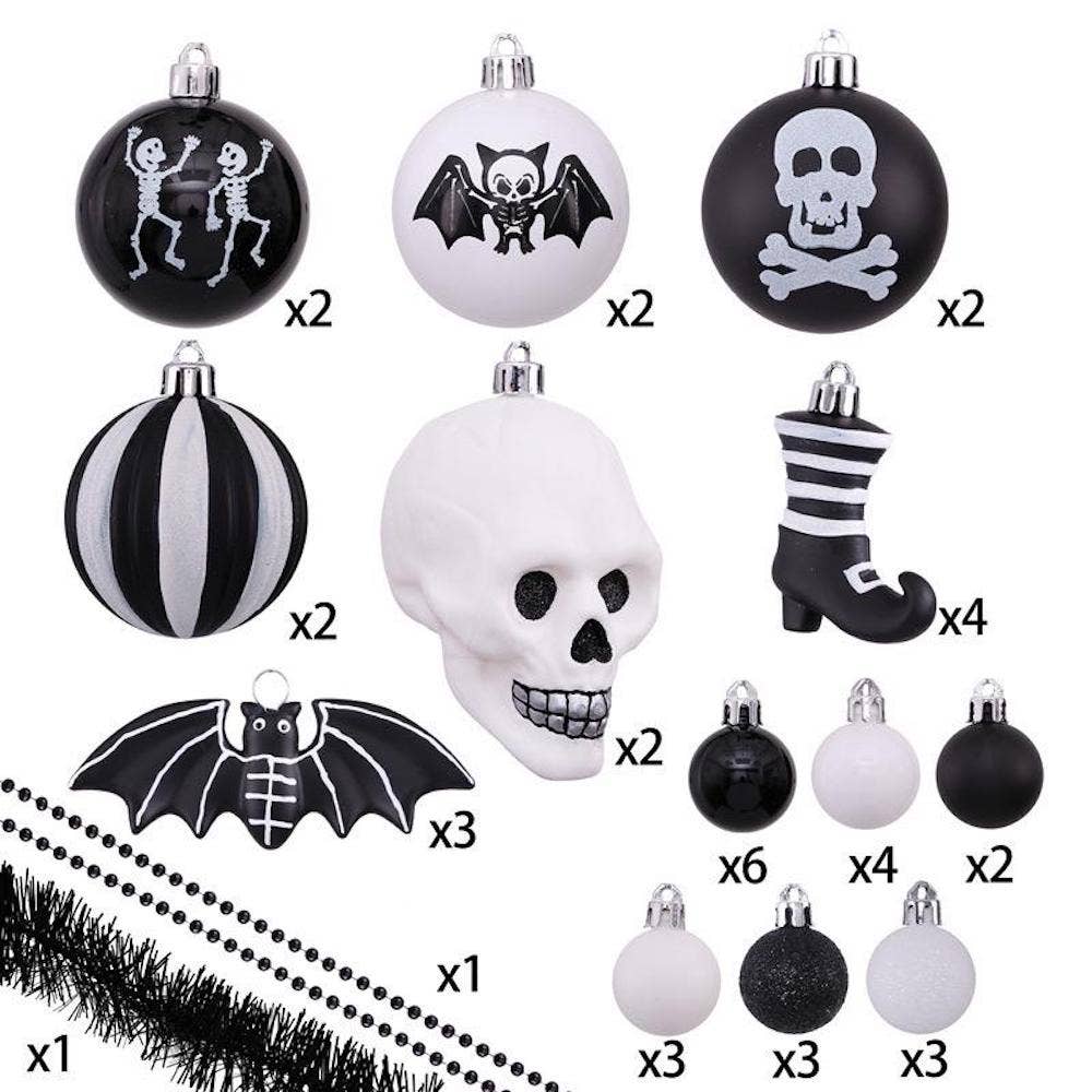 OrnamentallyYou – Conjunto de ornamentos por atacado – Conjunto de ornamento preto e branco esqueleto de Halloween2