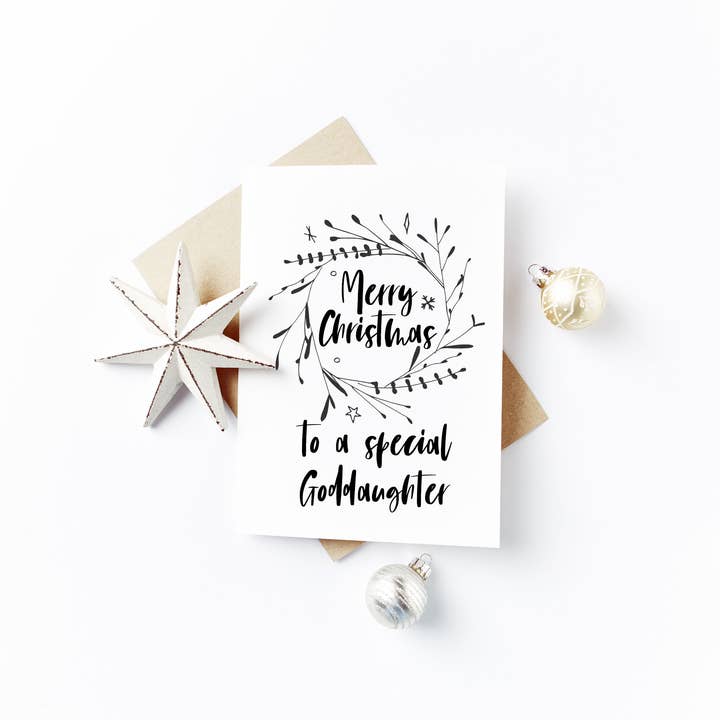 Cartão da afilhada do Feliz Natal - Design de grinalda preta por atacado de Flash On A String Designs