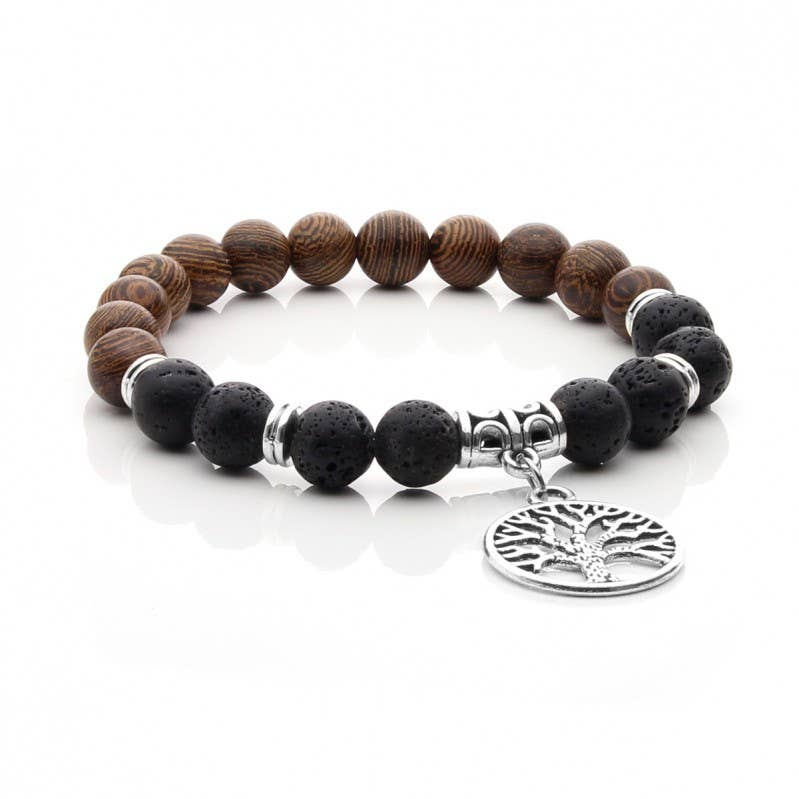 UniArt - Wholesale Beaded Bracelet - Lava and Wood Bracelet with Charm1