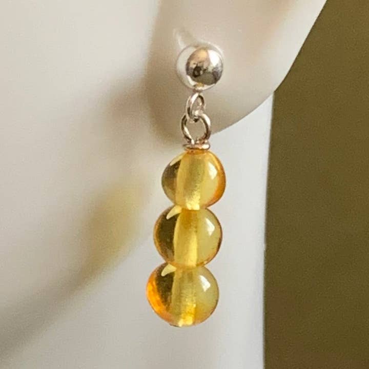 Sterling Sølv-Guld Amber-Stud øreringe for engroshandel hos Healing Amber